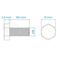 Bulong Inox 304 DIN933 M8x100