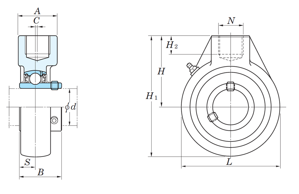 Gối Đỡ UCHA 40x49.2x73 mm Koyo UCHA208_drawing