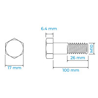 Bulong Inox 316 DIN931 M10x100 Ren Lửng