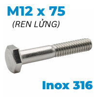 Bulong Inox 316 DIN931 M12x75 Ren Lửng