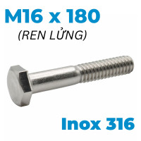 Bulong Inox 316 DIN931 M16x180 Ren Lửng
