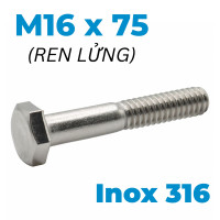 Bulong Inox 316 DIN931 M16x75 Ren Lửng
