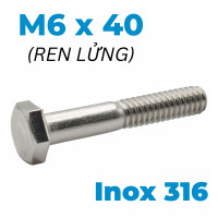 Bulong Inox 316 DIN931 M6x40 Ren Lửng