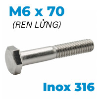 Bulong Inox 316 DIN931 M6x70 Ren Lửng