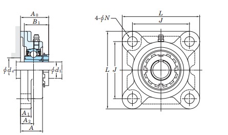 Gối Đỡ Mặt Bích Hình Vuông UKF 35x36x130 mm Koyo UKF208_drawing