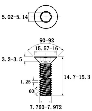 Lục Giác Chìm Col Inox 304 DIN7991 M8x15_drawing