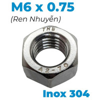 Tán Inox 304 DIN934 M6x0.75 Ren Nhuyễn