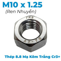Tán Thép Mạ Kẽm Trắng Cr3+ 8.8 DIN934 M10x1.25 Ren Nhuyễn