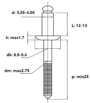 Rivet Inox 304 GB12618 OD4.0x12mm_drawing