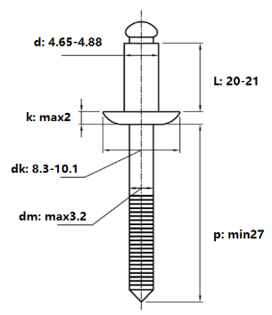 Rivet Inox 304 GB12618 OD4.8x20mm_drawing