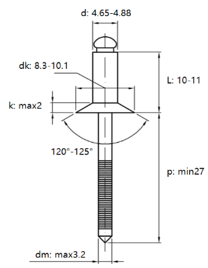 Rivet Côn Inox 304 GB12617 OD4.8x10mm_drawing