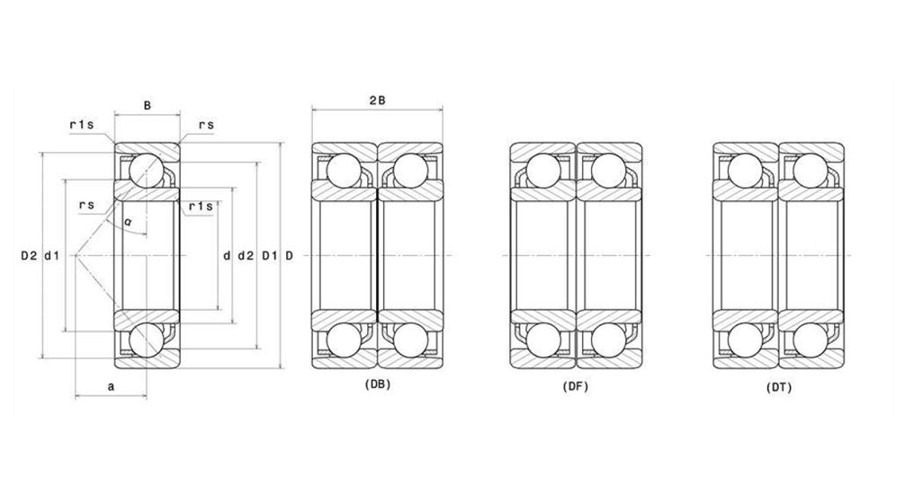 Vòng Bi Cầu Ghép Đôi Tiếp Xúc Góc 1 Dãy 40x90x46 mm NTN 7308B_drawing