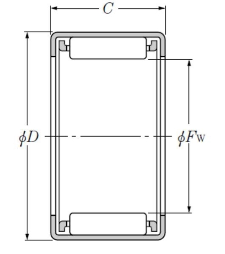 Vòng Bi Kim Vỏ Dập 14x20x12 mm NTN HK1412FM_drawing