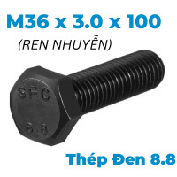 Bulong Thép Đen 8.8 DIN961 M36x3.0x100 Ren Nhuyễn