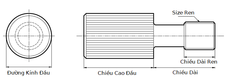 Vít Trụ Đầu Dài Có Khía Inox 303 GUTBR4-3-10_drawing