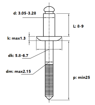 Rivet Inox 304 OD3.2x8mm (200 Cái)_drawing