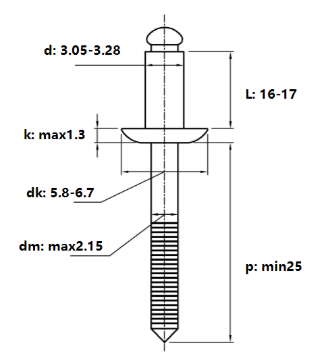 Rivet Inox 304 OD3.2x16mm (1000 Cái)_drawing