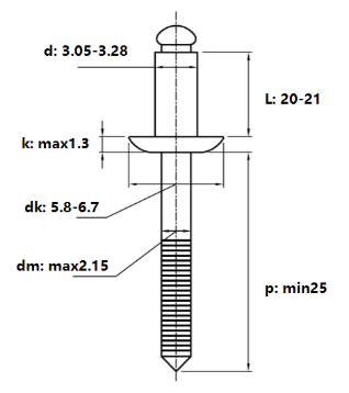 Rivet Inox 304 OD3.2x20mm (1000 Cái)_drawing