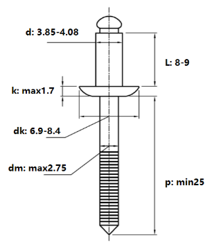 Rivet Inox 304 OD4.0x8mm (1000 Cái)_drawing