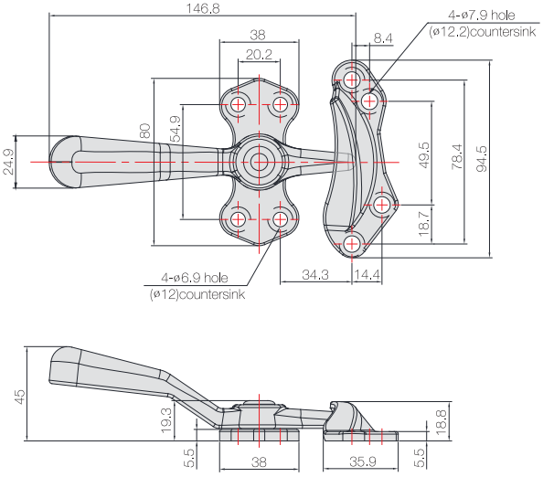 Handle For Airtightness BYS1116-L_drawing