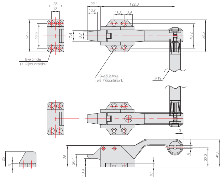 Interlocking Handle BYRD211-W-C-400-CV_drawing