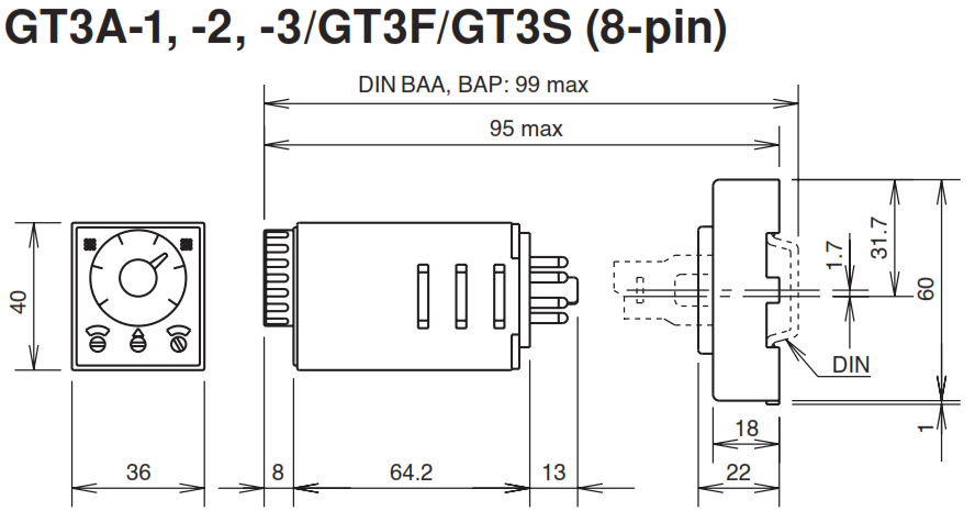 Timer đa chức năng 100 - 240V AC IDEC GT3A-3AF20_drawing