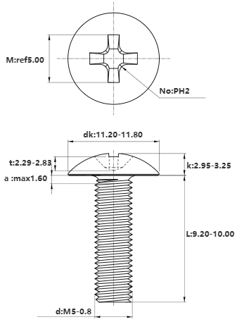 Bulong Pake Dù Inox 304 JIS B1111T M5x10_drawing