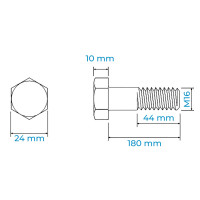 Bulong Inox 316 DIN931 M16x180 Ren Lửng