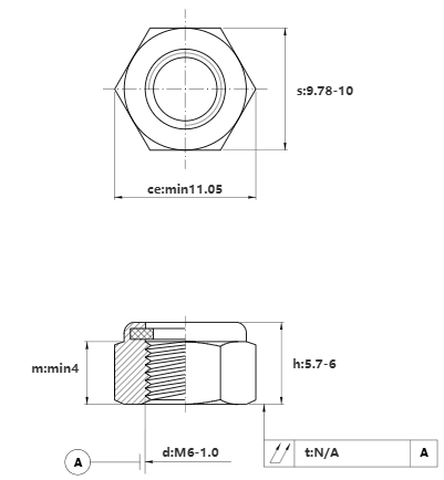 Tán Keo Thép Mạ Kẽm Đen Cr3+ 8.8 DIN985 M6_drawing