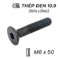 Lục Giác Chìm Col Thép Đen 10.9 DIN7991 M6x50 Ren Lửng (25Cái/Bịch)