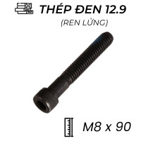 Lục Giác Chìm Đầu Trụ Thép Đen 12.9 DIN912 M8x90 Ren Lửng (25Cái/Bịch)
