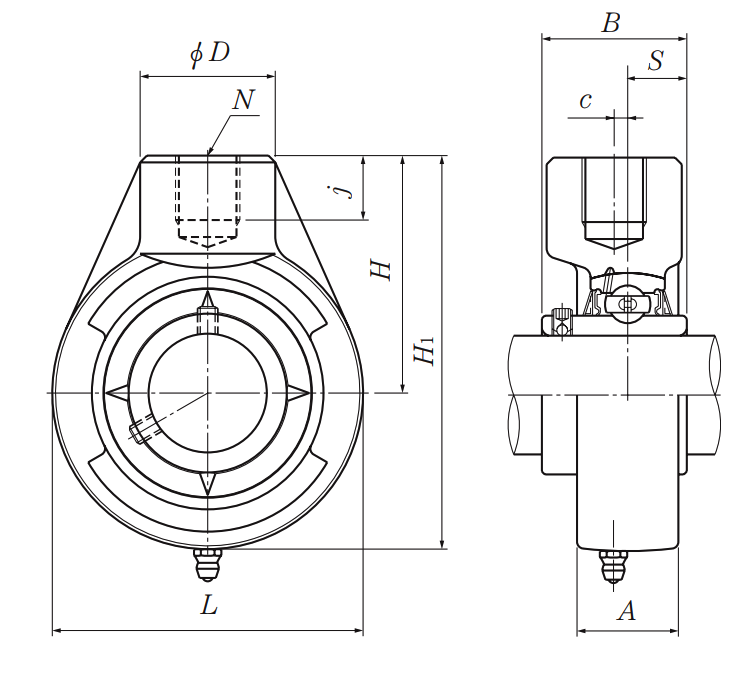 Gối Đỡ Vòng Bi Treo d 35mm NTN HB207D1_drawing