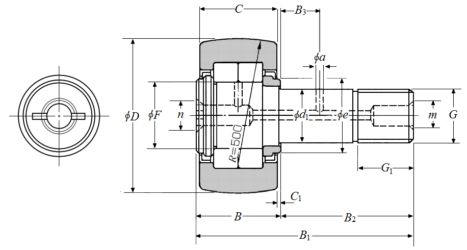 Vòng Bi Cam Dẫn Hướng Trục Vít D35mm M16x1.5 NTN NUKR35/3AS_drawing