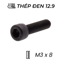 Lục Giác Chìm Đầu Trụ Thép Đen 12.9 DIN912 M3x8 (50Cái/Bịch)