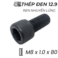 Lục Giác Chìm Đầu Trụ Thép Đen 12.9 DIN912 M8x1.0x80 Ren Nhuyễn Lửng