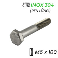 Bulong Inox 304 DIN931 M6x100 Ren Lửng