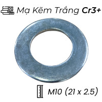 Lông Đền Phẳng Thép Mạ Kẽm Trắng Cr3+ M10 (21x2.5)