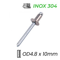 Rivet Inox 304 Chân Thép OD4.8x10mm (100 Cái)