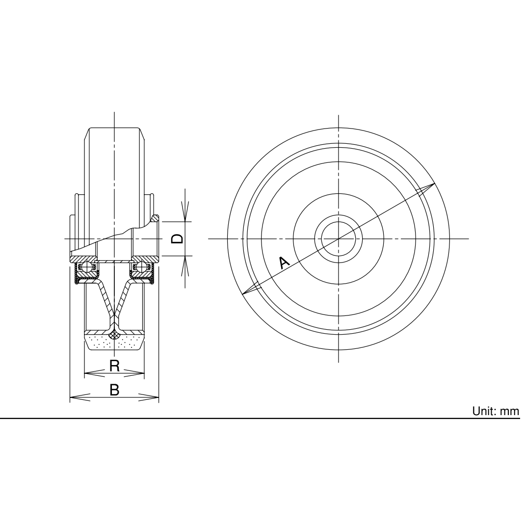 Bánh Xe PU (Không Càng) Vành Thép D100mm UKAI SUI-100_drawing