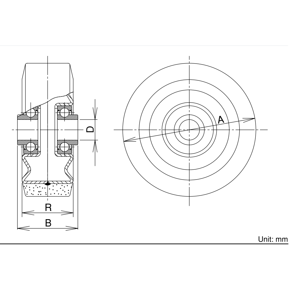 Bánh Xe Tải Nặng PU (Không Càng) Vành Thép D200mm UKAI RF-200_drawing