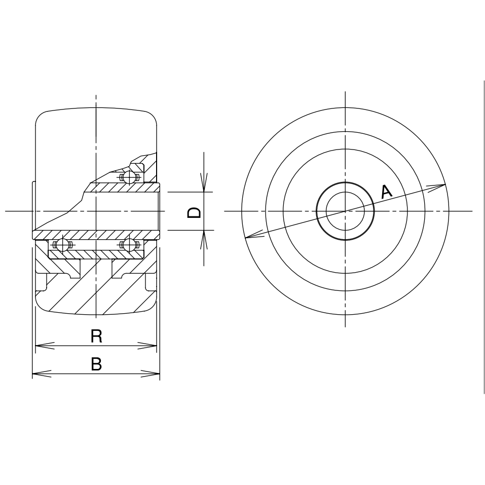 Bánh Xe Tải Nặng Nylon (Không Càng) D100mm UKAI RGN-100_drawing