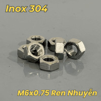 Tán Inox 304 DIN934 M6x0.75 Ren Nhuyễn