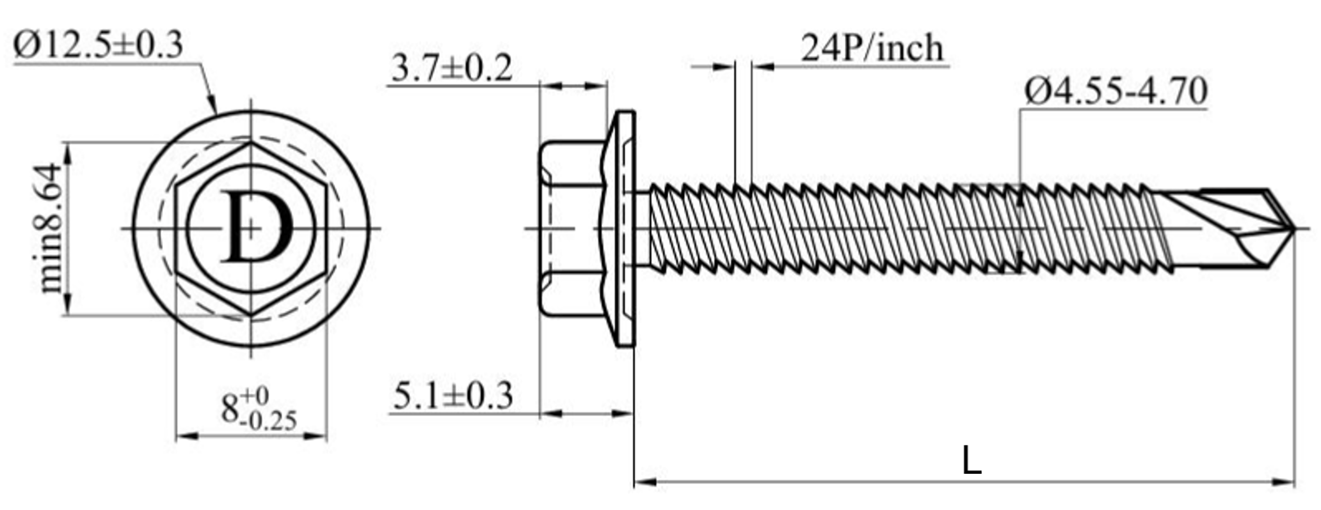 Vít Tôn Đầu Lục Giác MS-PRO 4.8x60mm (200 Cái)_drawing