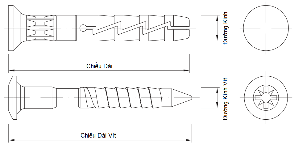 Tắc Kê Bao Khung Liền Rawlplug R-FX-N-L Xám (Bộ Nhựa - Vit) Ø8 x 100mm (10pcs)_drawing
