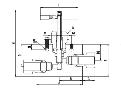 FD-LOK High Pressure Needle Valve Straight Pattern Reg. 20000psi OD1" V20SS-S16-R-1_drawing