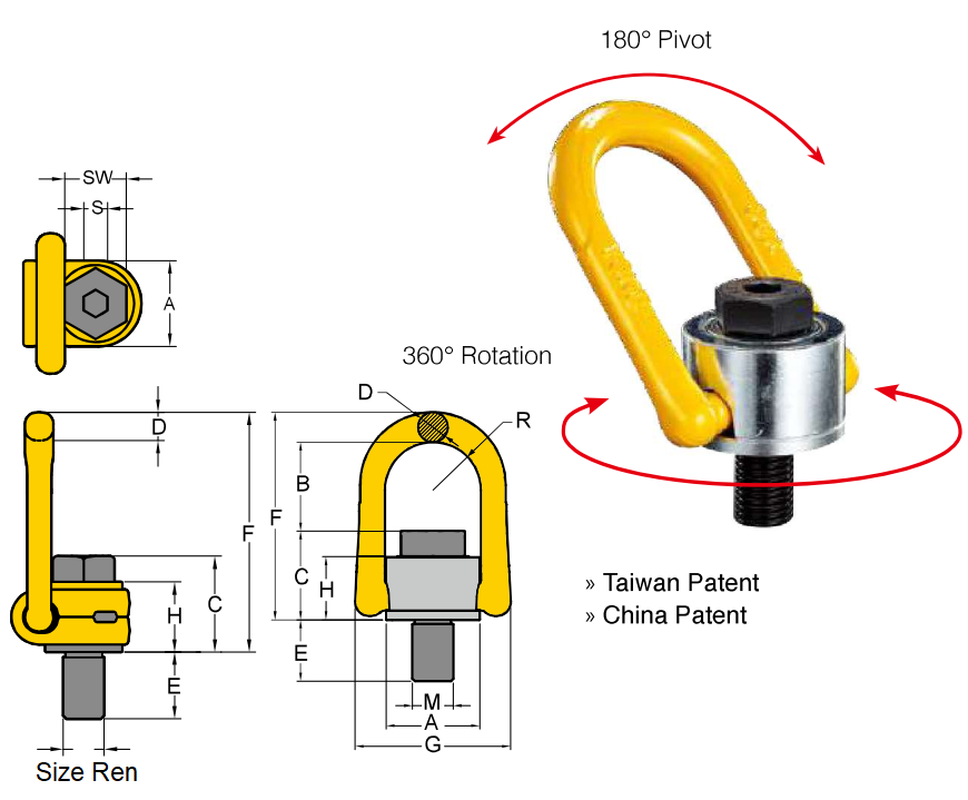 Tai Cẩu (Lifting Anchor Point) 8-231-025, M18, 2.5 Tấn, Yoke Đài Loan 