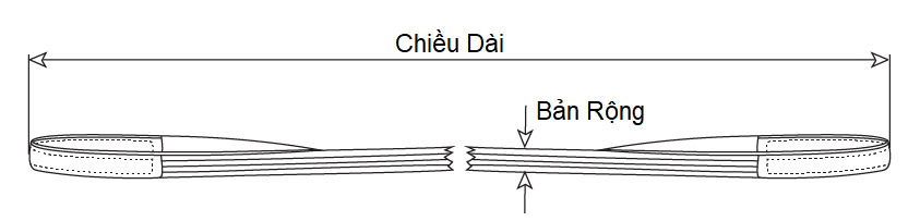 Cáp Vải Dẹt (Websling Eye to Eye) 1 Tấn x 10 Mét, Bản 25mm, MyungSung Hàn Quốc, HS 6:1_drawing