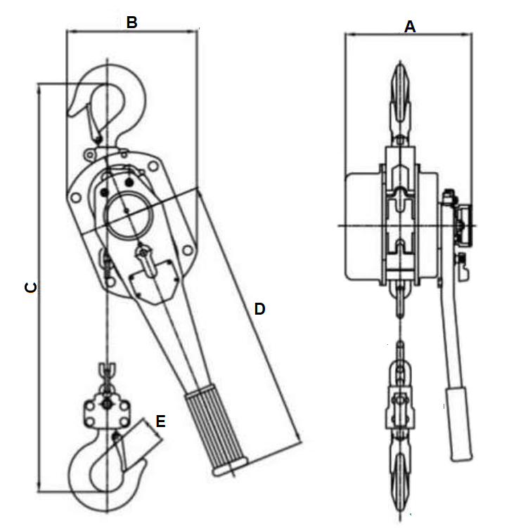 Pa Lăng Xích Lắc Tay Tải Trọng 0.25 Tấn x 1 Mét, Kondotec Nhật_drawing