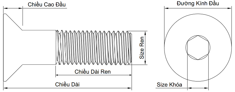 Lục Giác Chìm Col Thép Đen 12.9 DIN7991 M3x25 Ren Lửng_drawing
