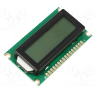 Display: LCD; alphanumeric; STN Positive; 8x2; yellow-green; LED